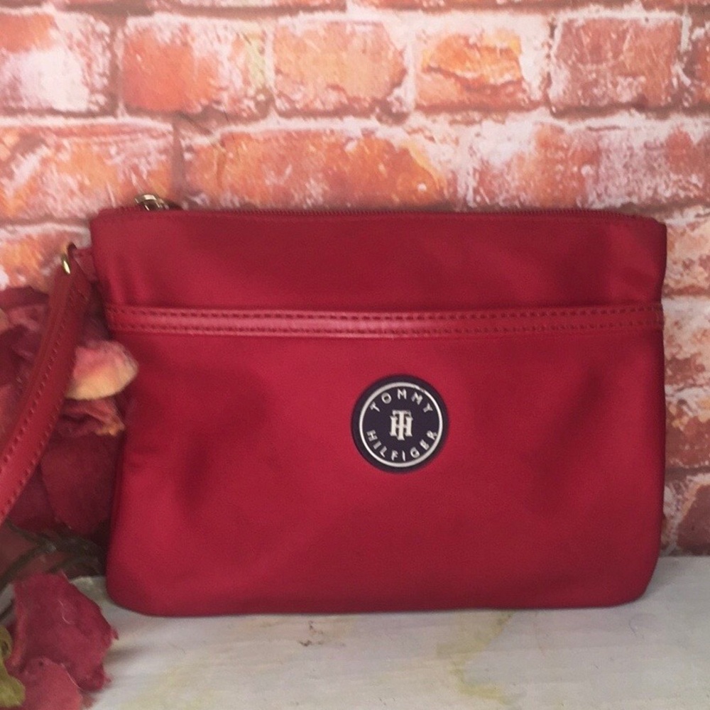 Tommy Hilfiger Red Nylon Wristlet Clutch